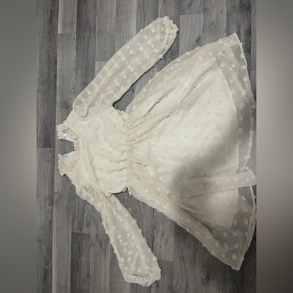 Ivory Swiss Dot Long Sleeve Ruffle Dress GIRLS